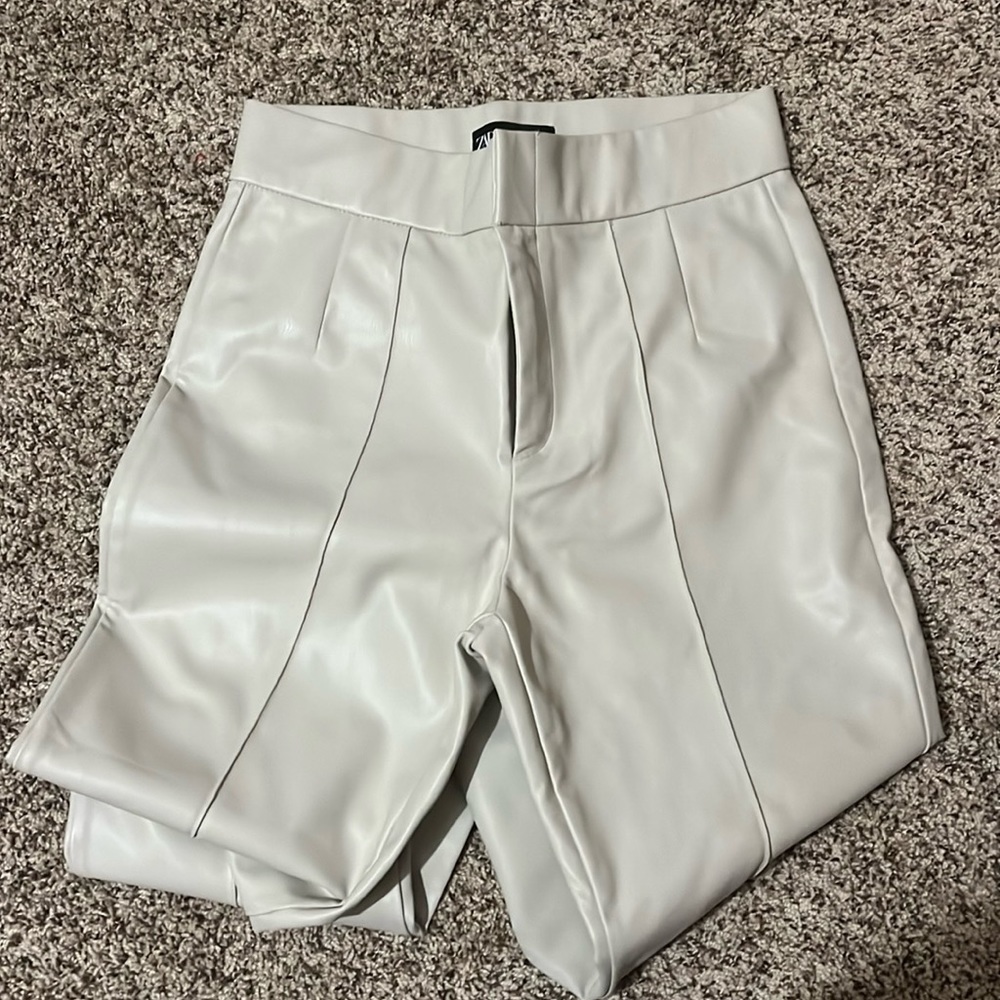 Zara cream/ beige faux leather pants